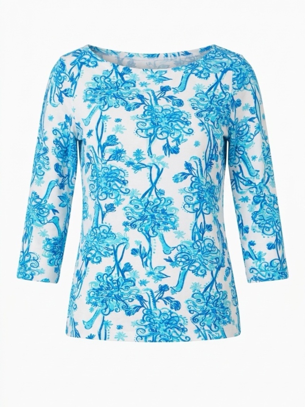 Lilly Pulitzer Andie Top Resort White Blue Back It up Ostrich - size XL